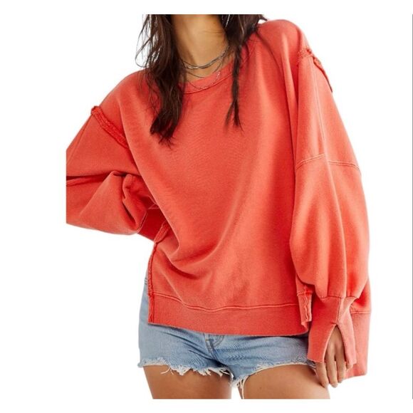 We The Free Women’s Orange Camden Oversized Sweatshirt Size Large - Picture 1 of 11